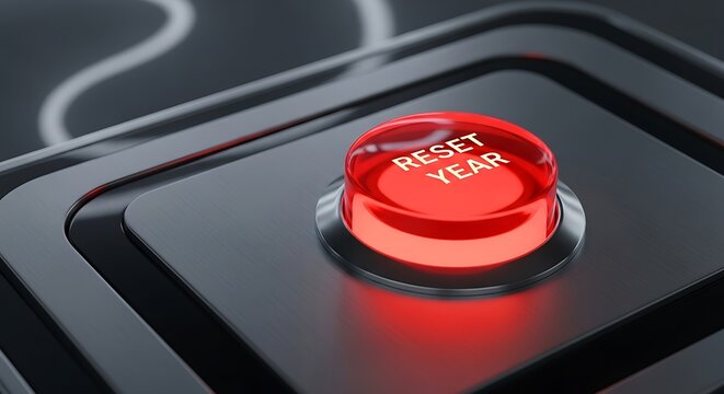 Illuminated red reset year button symbolizing new beginnings and second chances