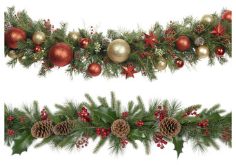 Christmas Garlands with Ornaments and Holly