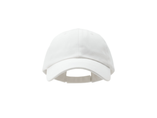 A plain white baseball cap with adjustable strap and curved brim designed for casual wear and outdoor activities