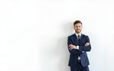 Young businessman posing isolated over white wall background. High quality