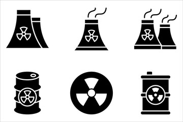 Nuclear icon set, Power Plant, Radiation icons. Radiation symbols isolated on white background.