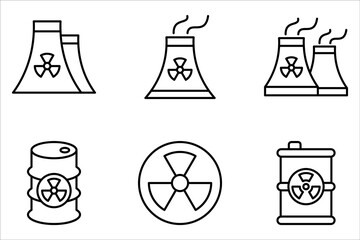 Nuclear icon set, Power Plant, Radiation icons. Radiation symbols isolated on white background.