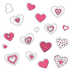 Cute Pink Hearts Collection: Hand-Drawn Doodle Style Vector Hearts on White for Love, Romance, Valentine's Day Designs