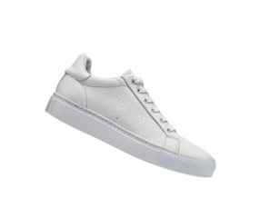 A stylish white sneaker with a clean design and comfortable sole suitable for casual wear and everyday activities