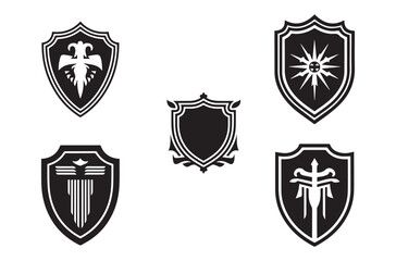 Obraz premium Shield Silhouette Vector Illustration, Realistic Security, Protection, Safety and Defense Icon Design