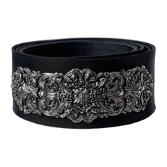 Luxurious Black Stretch Fabric Belt with Ornate Buckle for Elegance and Style