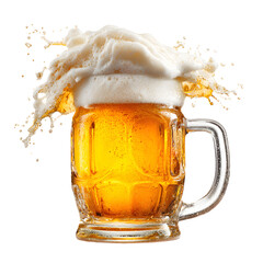 Refreshing Fresh Beer in Overflowing Glass Mug with Foam for ads, banners, and marketing
