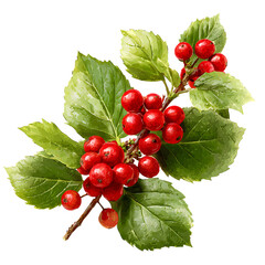 Festive Christmas Holly Branch with Vibrant Red Berries for Holiday Designs