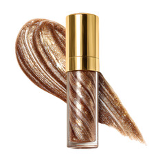 Luxurious Swirled Brown Lip Gloss in Golden Tube on White Background