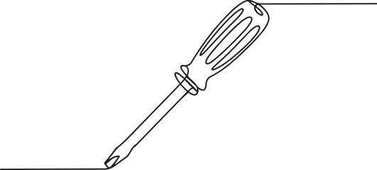 Continuous one line drawing of a flathead screwdriver. Minimalist outline sketch representing hand tool, DIY, repair, maintenance. one line Icon drawing