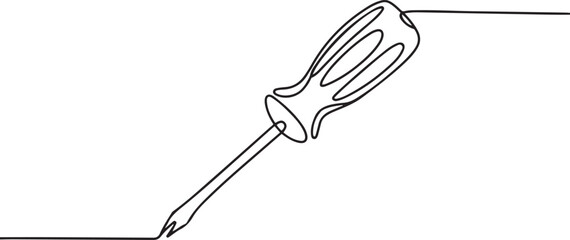 Continuous one line drawing of a flathead screwdriver. Minimalist outline sketch representing hand tool, DIY, repair, maintenance. one line Icon drawing