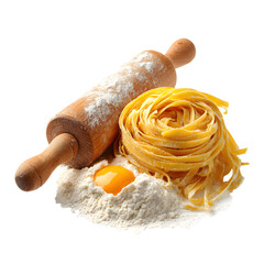 Handmade Pasta with Rolling Pin and Dough - Culinary Art and Creativity Concept