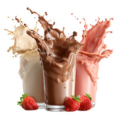 Delicious Chocolate and Strawberry Milk Isolated on White Background for Product Advertising