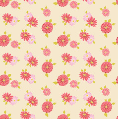 Japanese Circle Pretty Flower Vector Seamless Pattern
