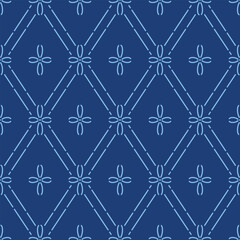 Japanese Flower Diamond Line Vector Seamless Pattern