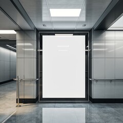 Airport hall billboard mock up with white screen, alpha channel. Business concept, indoor board, empty frame.