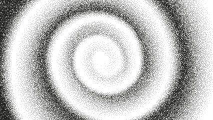 A dotted grainy gradient spiral. Vector gritty vortex with optical illusion. Tunnel with black stipple texture effect. Swirl of gritty pattern made by black dots, points or particles with stipple effe