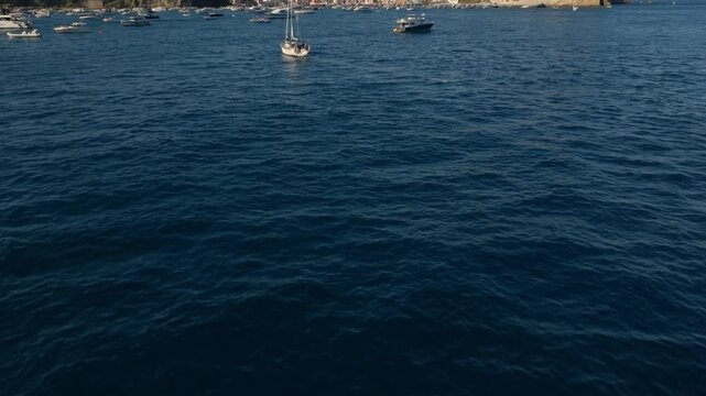 Reveals Procida Small And Authentic Volcanic Island In The Bay Of Naples, Italy. Tilt-up Shot