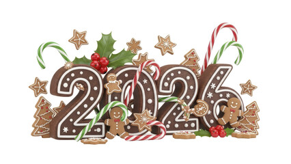 Gingerbread Cookies and Candy Canes Spell Out 2026 in a Festive Holiday Celebration