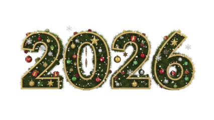 Festive 2026 New Year Illustration with Holiday Decorations