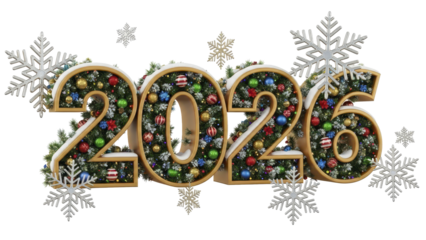 Festive 2026 A Christmas-Themed Celebration with Ornaments and Snowflakes for the New Year