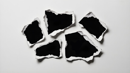 Torn paper with black holes on white background ripped paper