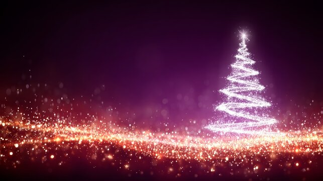 Beautiful Sparkling Christmas Tree Illustration on a Textured Purple Digital Background for Holidays