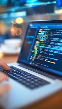 A Programmer Working on a Modern Laptop, Writing Code for Software Development and Applications