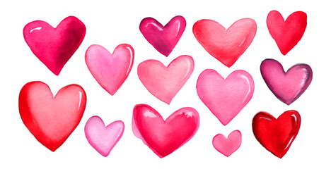 Watercolor hearts creating a festive design for valentine's day. Illustrating love. Romance. And celebration. Perfect for greeting cards. Invitations © Narin