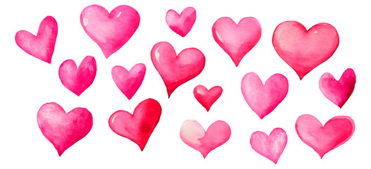 Pink watercolor hearts illustrating love and romance, creating a sweet and delicate design element for valentine's day, weddings, or celebratory events
