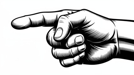 Black and white hand pointing left engraved style finger