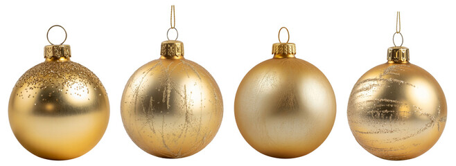 Golden Christmas Ornaments Collection Isolated on Background
