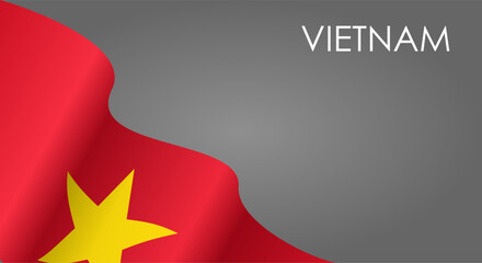 Vietnamese flag waving on gray background layout. Vector illustration.