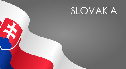 Slovakian flag waving on gray background layout. Vector illustration.