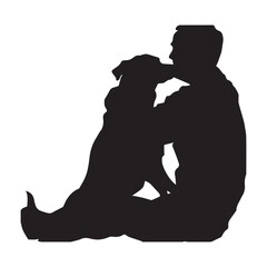 silhouette of a man with his dog enjoying  lovely moment