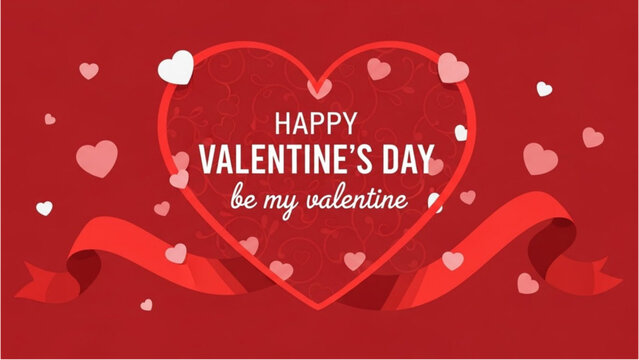 Romantic Valentine's Day Greeting Card Design with Hearts and Ribbon, Perfect for Celebrating Love and Affection on February 14th