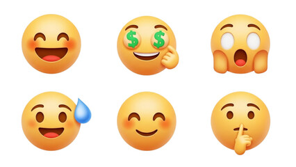 Set of 3D Emoji Icons for Digital Communication and Emotional Expression