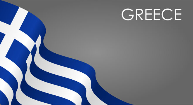 Greek flag waving on gray background layout. Vector illustration.