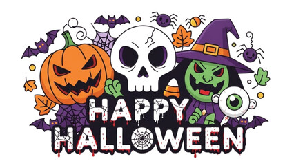 Playful Halloween Greeting Design with Classic Spooky Elements and Holiday Text