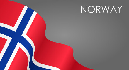 Norwegian flag waving on gray background layout. Vector illustration.