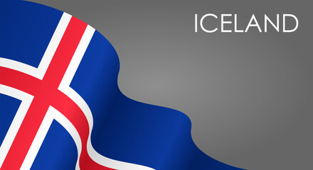 Icelandic flag waving on gray background layout. Vector illustration.