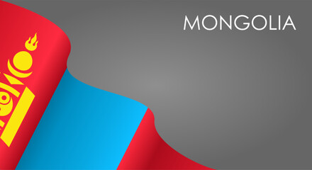 Mongolian flag waving on gray background layout. Vector illustration.