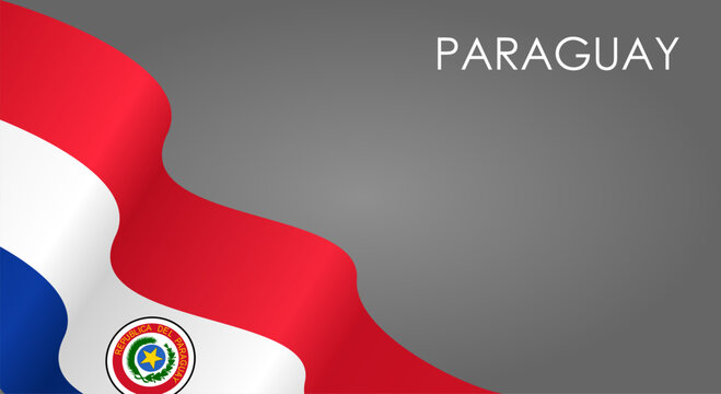 Paraguayan flag waving on gray background layout. Vector illustration.