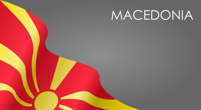 North Macedonian flag waving on gray background layout. Vector illustration. - Powered by Adobe