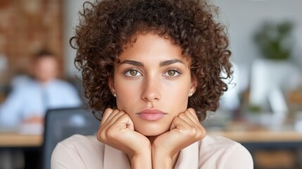 Obraz premium Workplace Burnout, Team Toxicity, Workplace Microaggression - Disgruntled Coworker Rolling Eyes in Background Signals Toxic Behavior