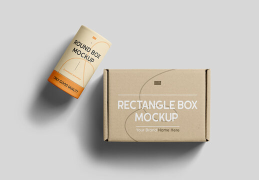 Rectangle and Tube Boxes Mockup