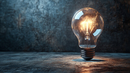 3D-rendered light bulb on a simple background. The scene evokes ideas, innovation, creativity, energy, technology, inspiration, and modern digital design for conceptual and educational purposes.