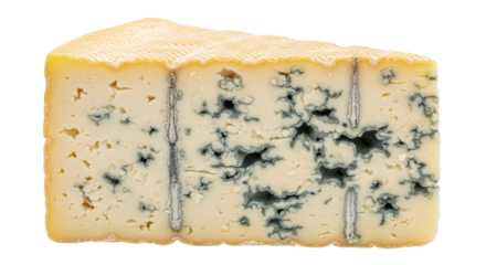 Slice of blue cheese with mold veins transparent background cutout png