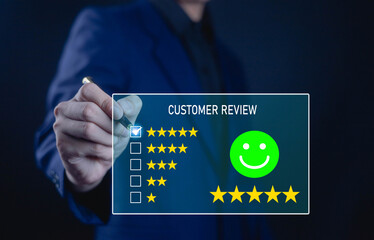 Customer Satisfaction Concept Satisfaction given by the highest five-star rating user rating...