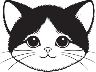 Cute Kitten Face Silhouette Icon on White
